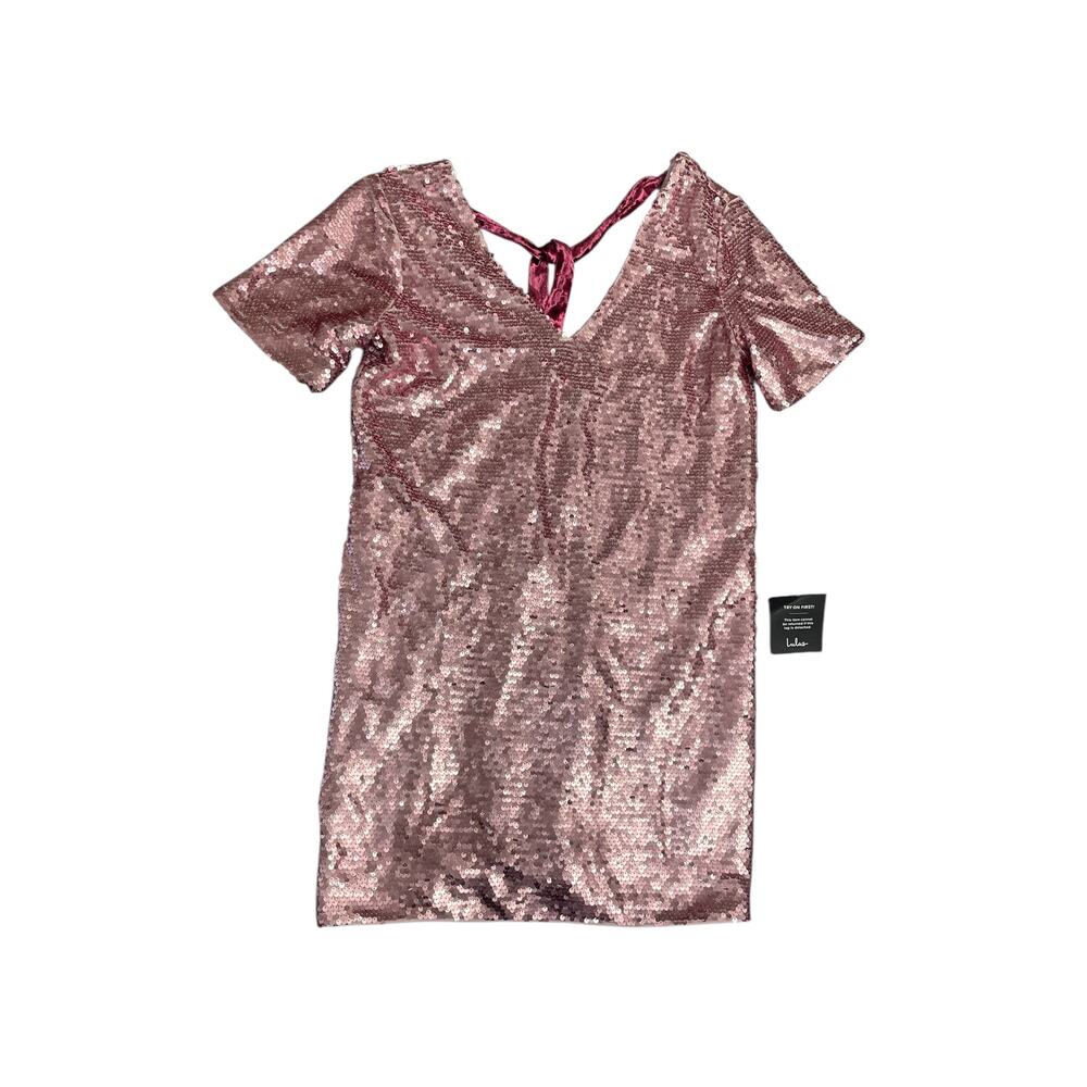 NWT Lulus Pink Sequin Mini Dress w/ Velvet Back Bow SZ Small Party Glam Sparkly